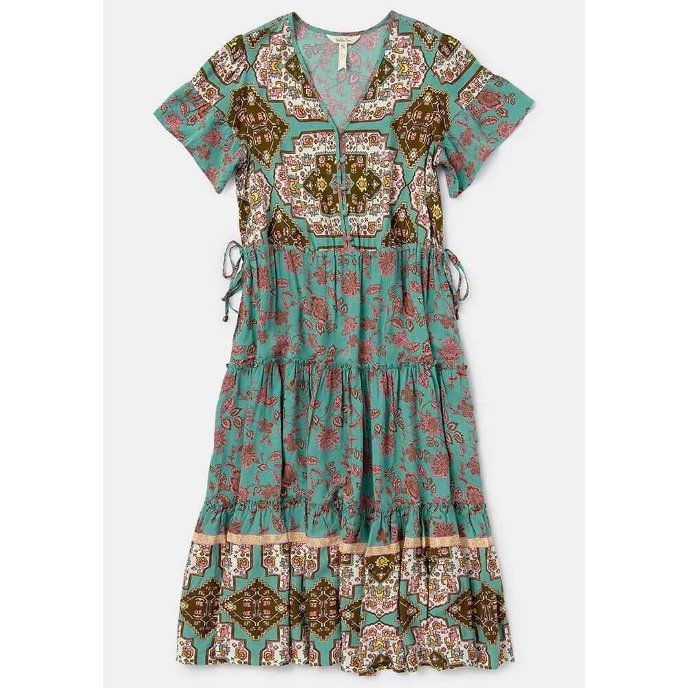 [Matilda Jane] Blue Down To Earth Floral Geometric Print Midi Dress NWT Sz Large